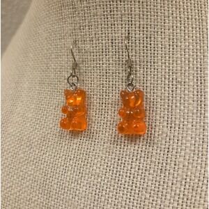 Orange Gummy Bear Dangle Earrings Sterling Silver Hooks Hypoallergenic
